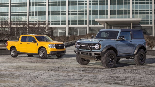 ford maverick and bronco parked